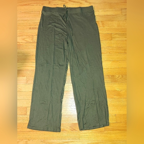 Olive Green Buttery Soft Pajamas Pants Drawstring Waist Lounge Wide Leg 2XL - Picture 1 of 12
